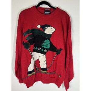 Vintage 90s Hathaway hand intarsia polar bear skiing sweater preppy L holiday